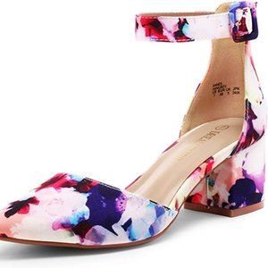 Colorful Pointed Toe Low Chunky Heels Pump Shoes